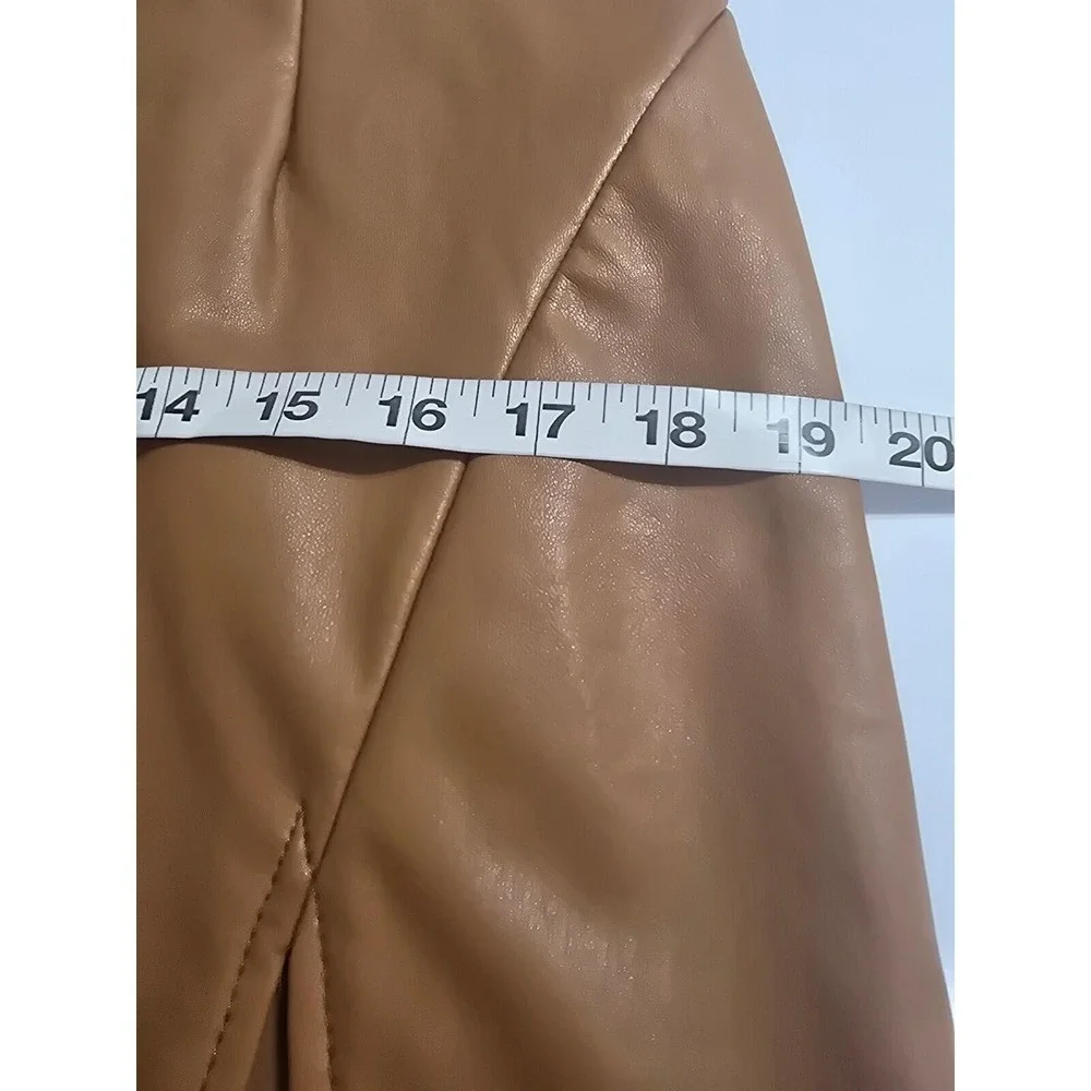 Rewash‎ Camel Tan Vegan Faux Leather Mini Skirt Size L J19040CM3 Brown Edgy Chic
